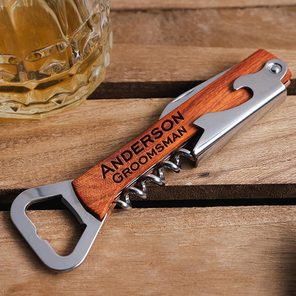 Woodworking Logos - Personalised Logo Wood Handle Corkscrew Wine