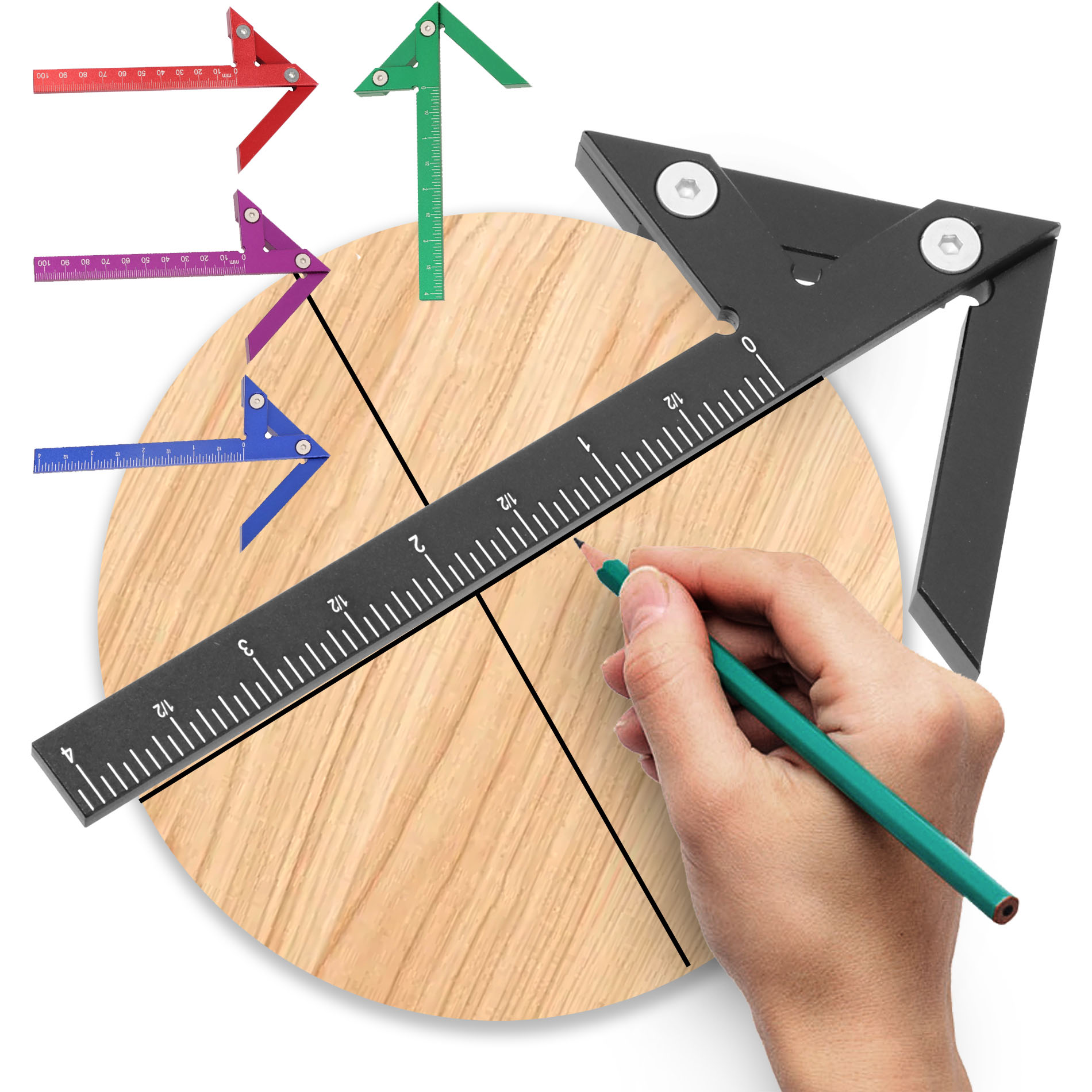 Woodworking Marking Gauge - Center Finder Woodworking Square 45/90 Degree